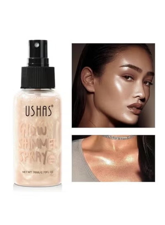 Ushas Glow Shimmer Spray - Shimmer Body Oil Liquid Easy to Push Away Natural Moisture Glitter Face Brightening Glow Pearl Highlighter Illuminator Shine Contouring Makeup for Face and Body #02 - Image 1